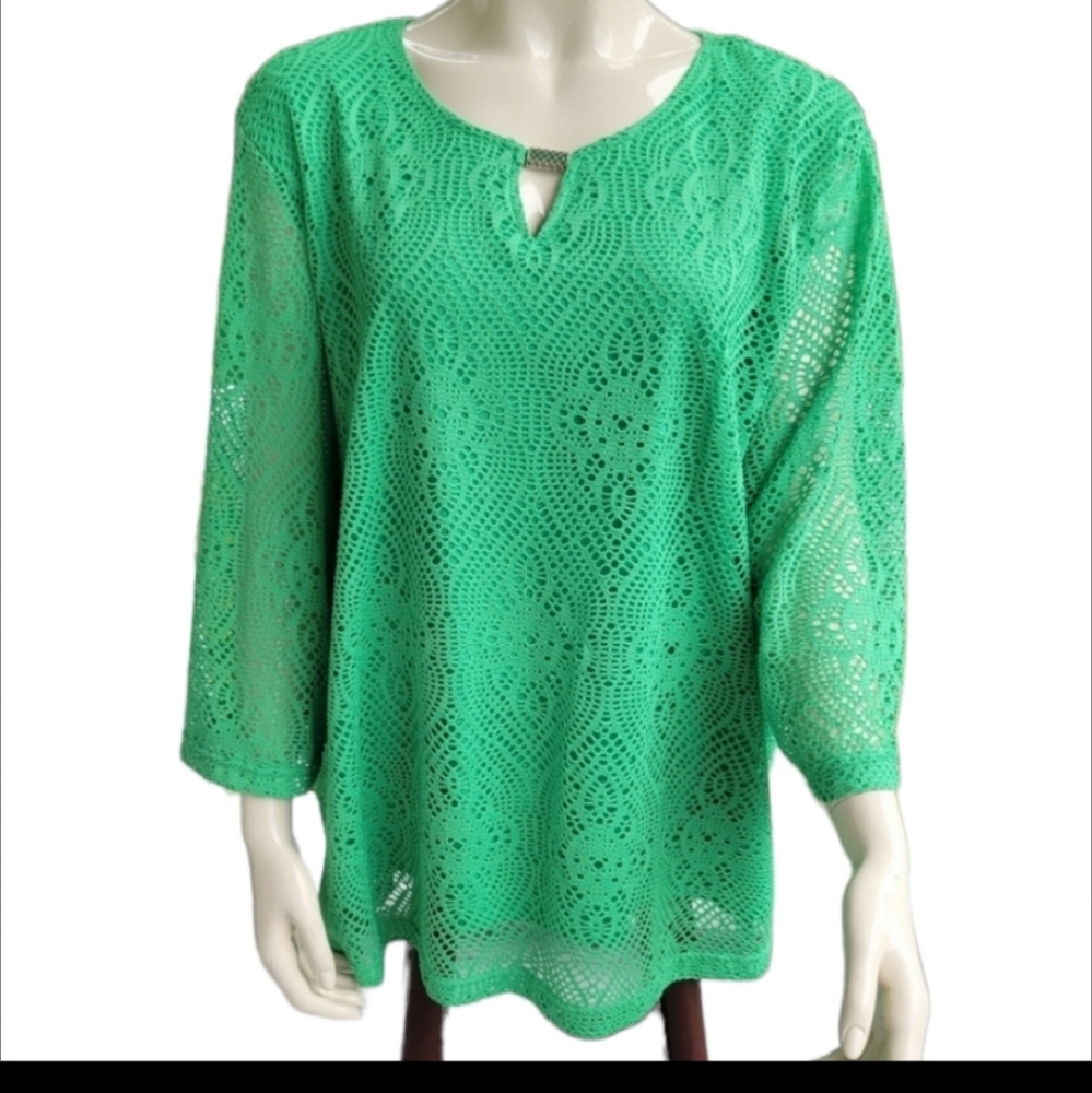 3X green mesh lace fully lined shirt